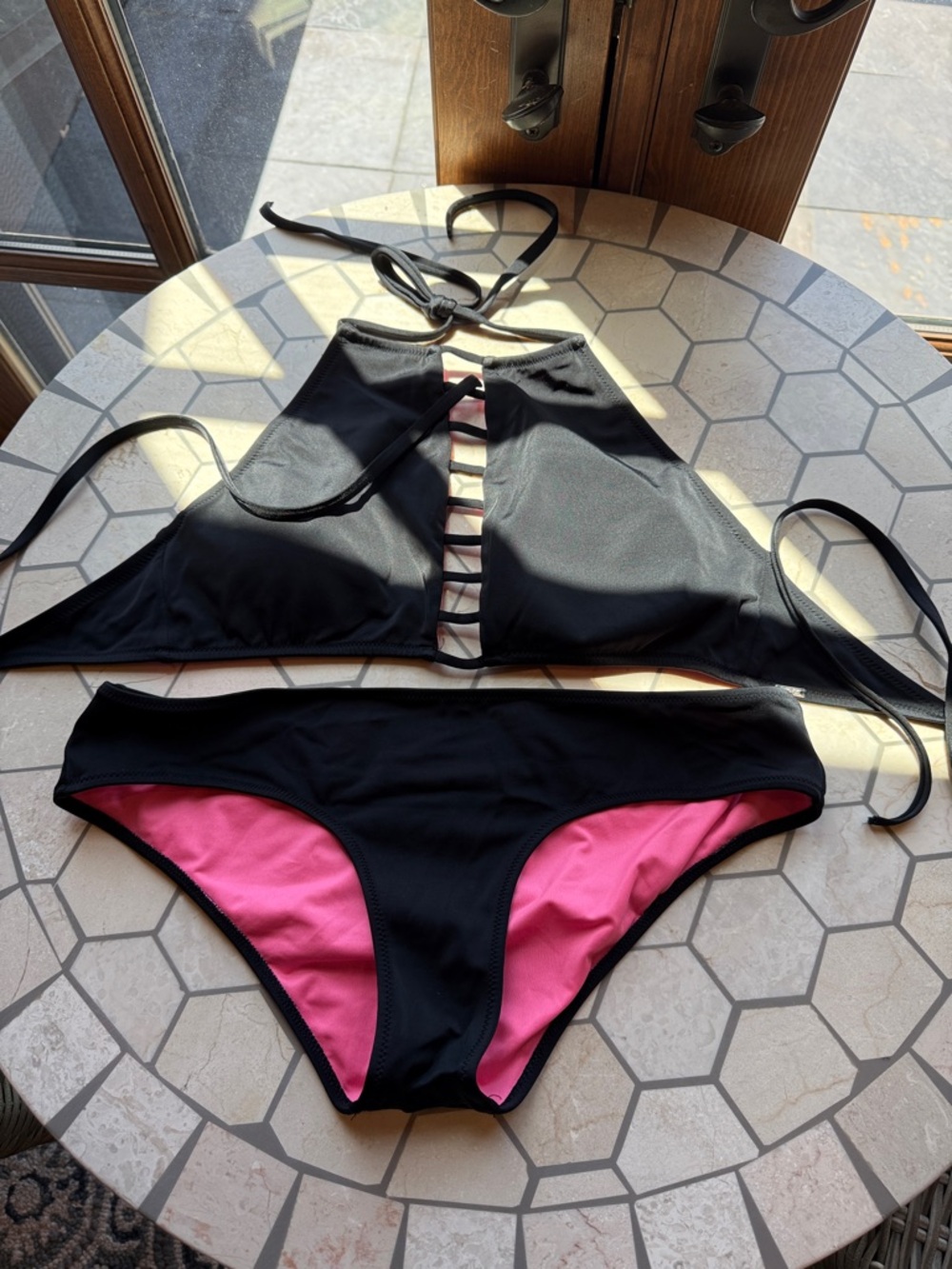 PINK Victoria's Secret Black Bikini with Pink Lining